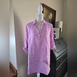 J. Jill Womens 100% Linen Tunic Top Size Small Pink Purple Long Blouse